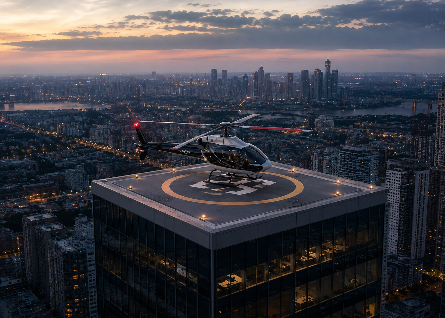Helicóptero pousando em heliponto elevado