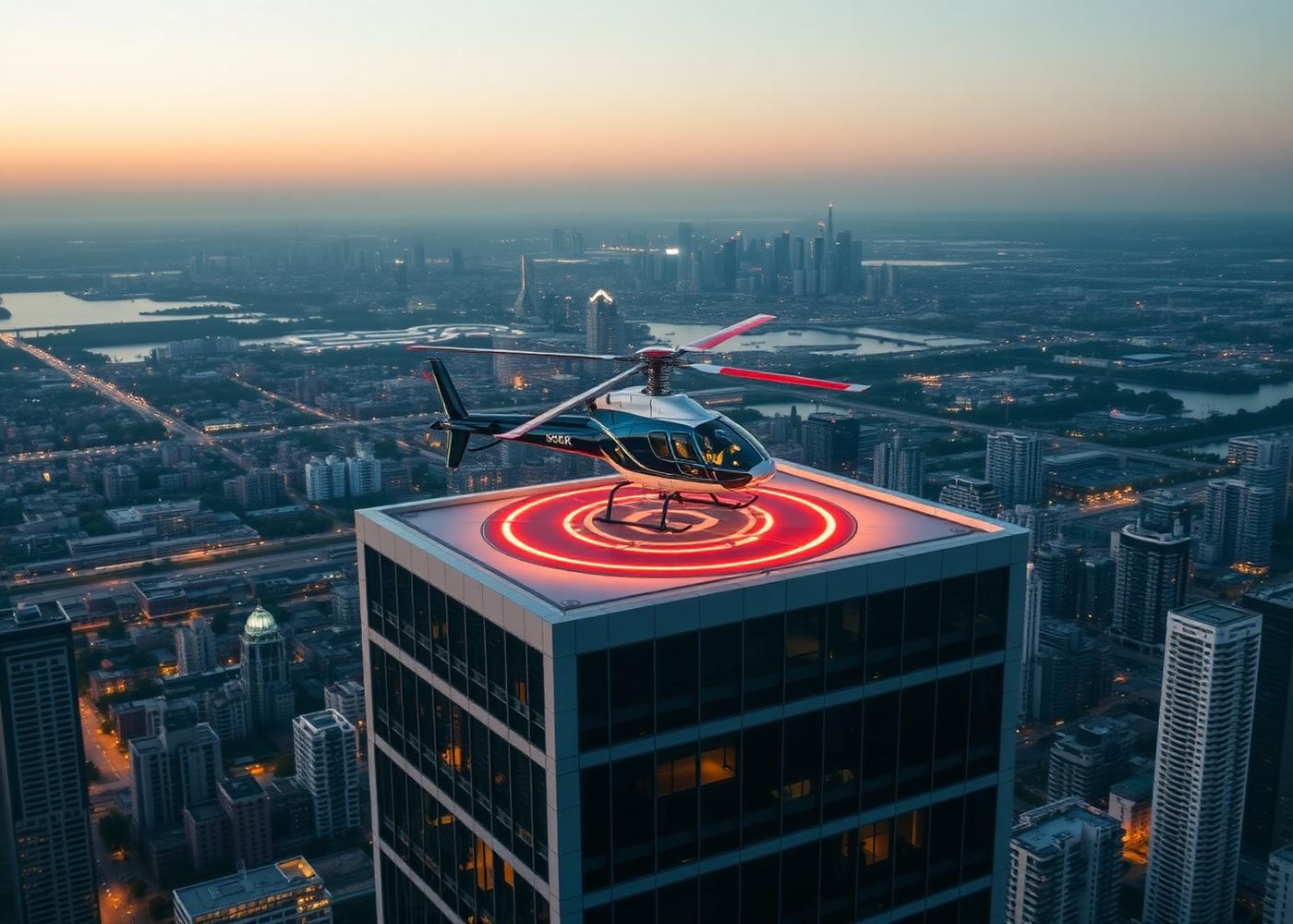 Helicóptero pousando em heliponto elevado