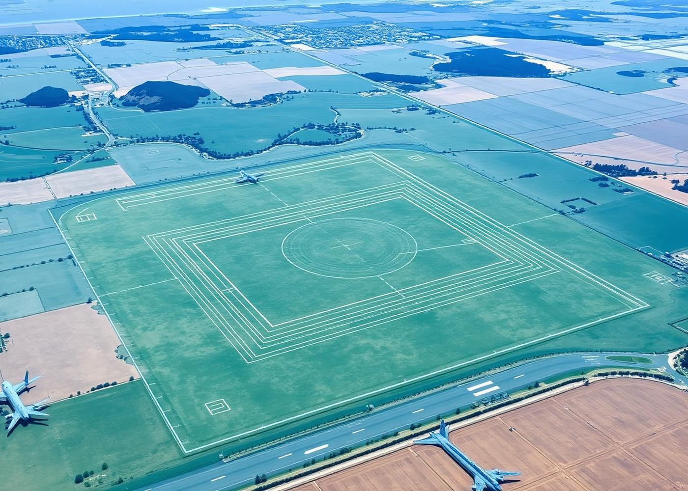 Vista aérea de aeródromo com superfícies limitadoras